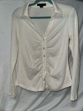Sanctuary Cream Ruched Button-Front Long Sleeve Shirt